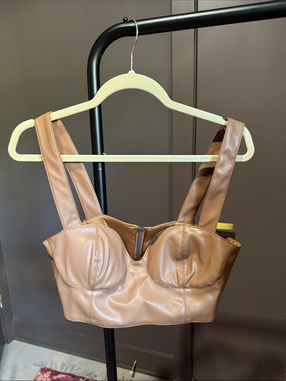 AFRM Faux Leather Brown Crop Bustier Top